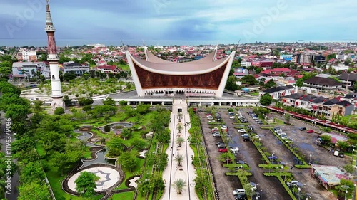 Aerial video of Masjid Raya Sumatera Barat or known as Masjid Raya Syekh Ahmad Khatib Al Minangkabawi 