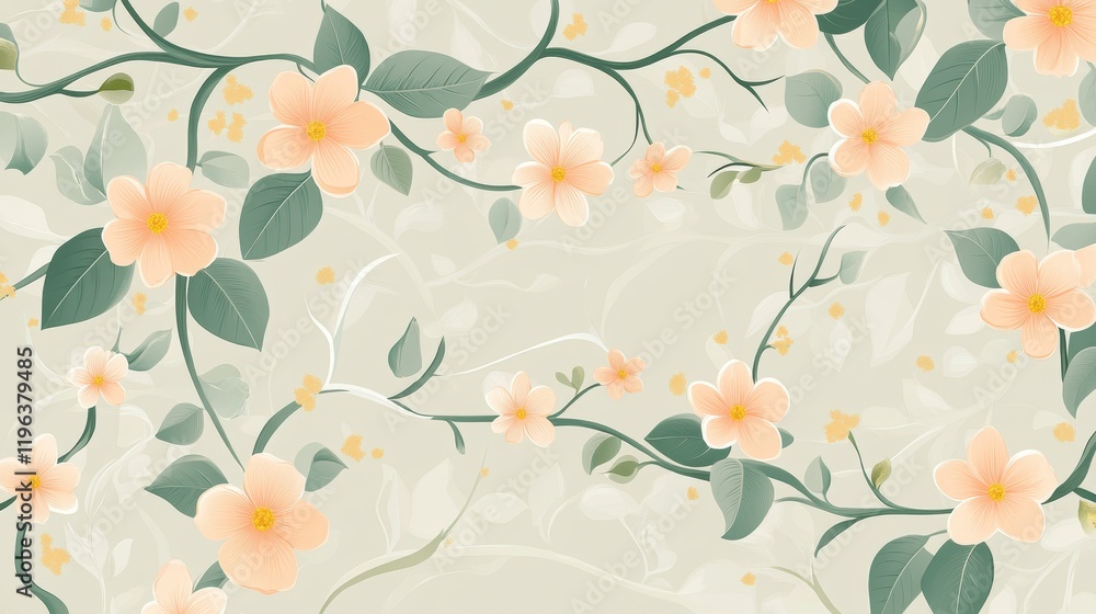 Delicate spring pattern with swirling flower vines and subtle golden accents Delicate spring pattern with swirling flower vines and subtle golden accents
