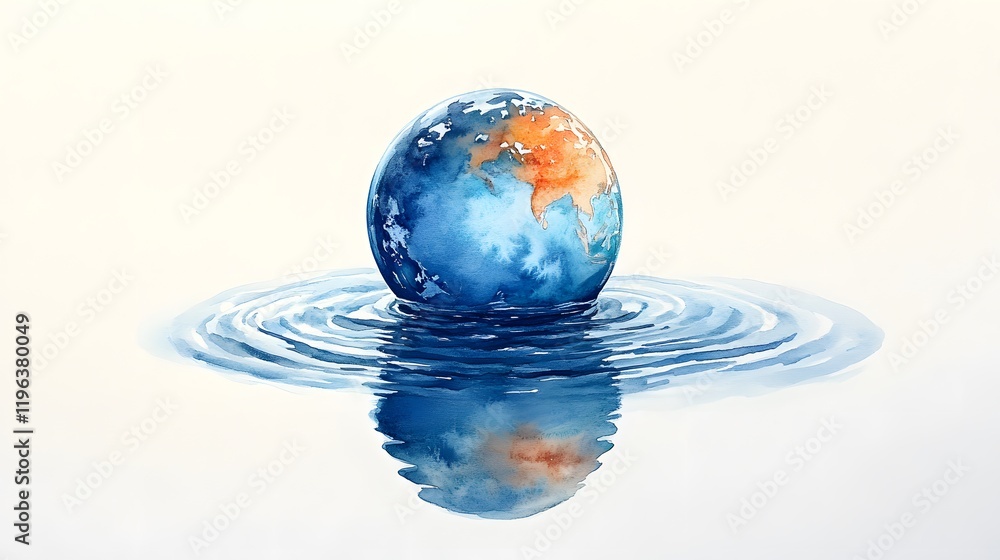 A watercolor painting of a single droplet of water reflecting the Earth, representing global awareness A watercolor painting of a single droplet of water reflecting the Earth, representing global awareness