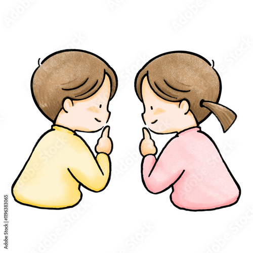 アイコンタクトをしている子供のイラスト