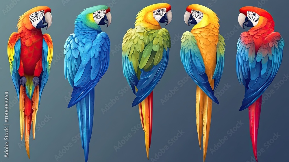 Fototapeta premium Perfect for tropical and exotic bird illustrations or design projects with a nature theme, this colorful parrot PNG image is isolated on a transparent background. 