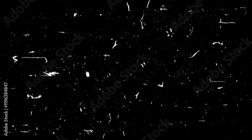 Snow, stars, twinkling lights, rain drops on black background. Abstract vector noise. Small particles of debris and dust. Distressed uneven grunge texture overlay.