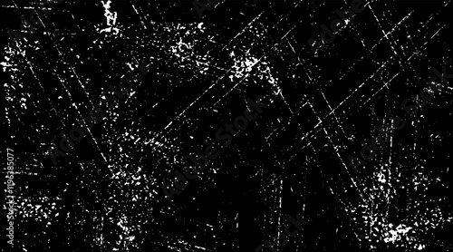 Snow, stars, twinkling lights, rain drops on black background. Abstract vector noise. Small particles of debris and dust. Distressed uneven grunge texture overlay.