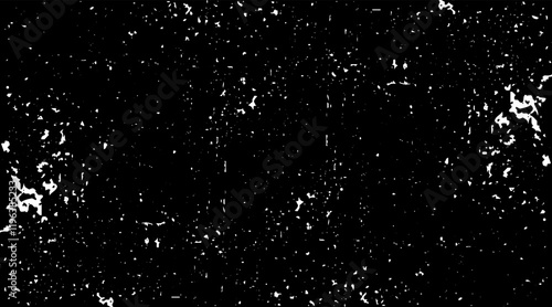 Snow, stars, twinkling lights, rain drops on black background. Abstract vector noise. Small particles of debris and dust. Distressed uneven grunge texture overlay.