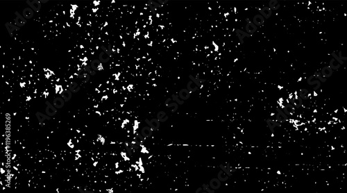 Snow, stars, twinkling lights, rain drops on black background. Abstract vector noise. Small particles of debris and dust. Distressed uneven grunge texture overlay.
