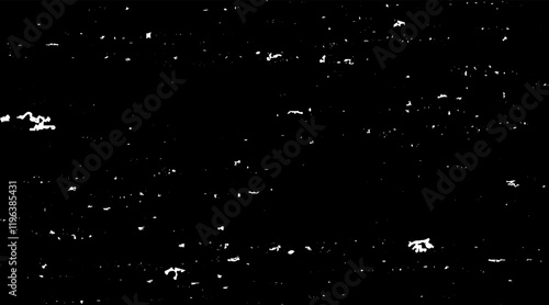 Snow, stars, twinkling lights, rain drops on black background. Abstract vector noise. Small particles of debris and dust. Distressed uneven grunge texture overlay.
