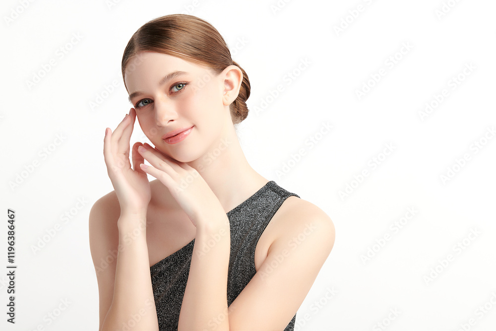 Beautiful young woman with clean fresh skin on white background, Face care, Facial treatment, Cosmetology, beauty and spa, women portrait. Beautiful young woman with clean fresh skin on white background, Face care, Facial treatment, Cosmetology, beauty and spa, women portrait.