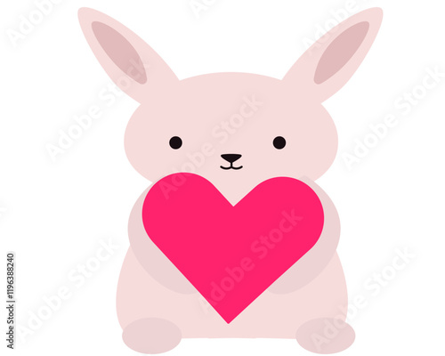 ハートを抱きしめるうさぎ。バレンタイン、愛情、安心、告白。ベクターイラスト