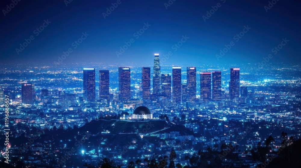 Obraz premium Night View of Los Angeles Skyline, a Stunning Panorama