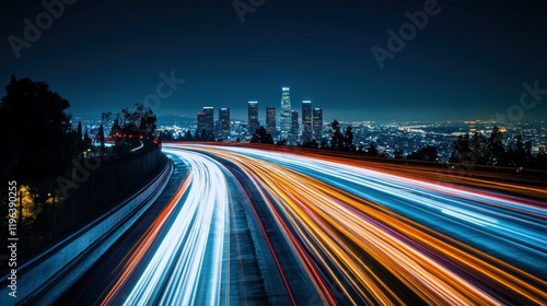 Night Cityscape: L.A. Skyline & Light Trails photo