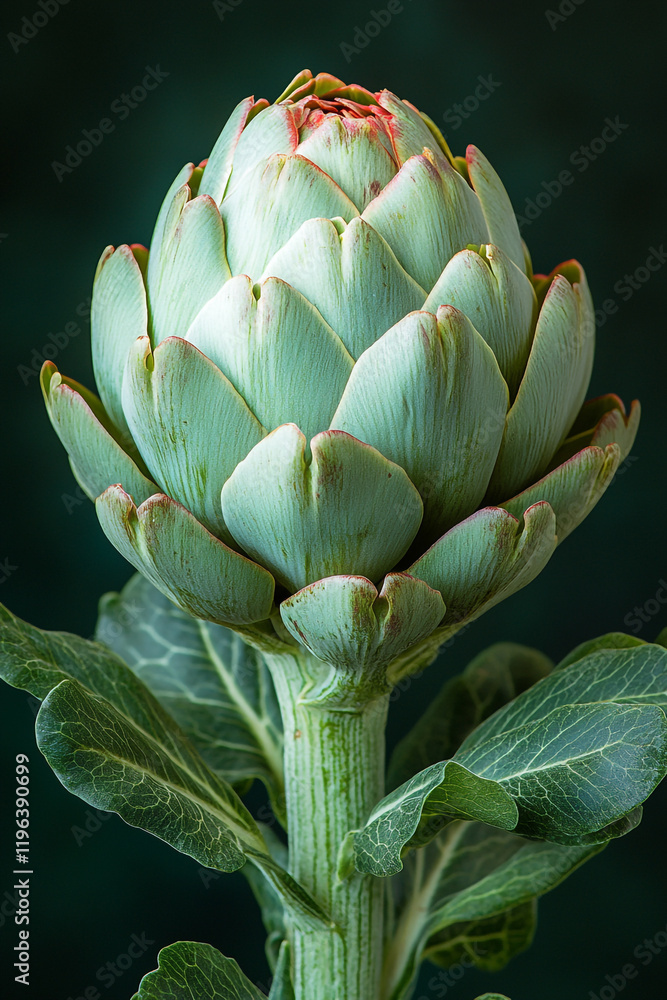 A Single Artichoke Bud Against A Dark Background A Single Artichoke Bud Against A Dark Background