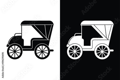 Rickshaw Transportation Icon. Black & White Vector design