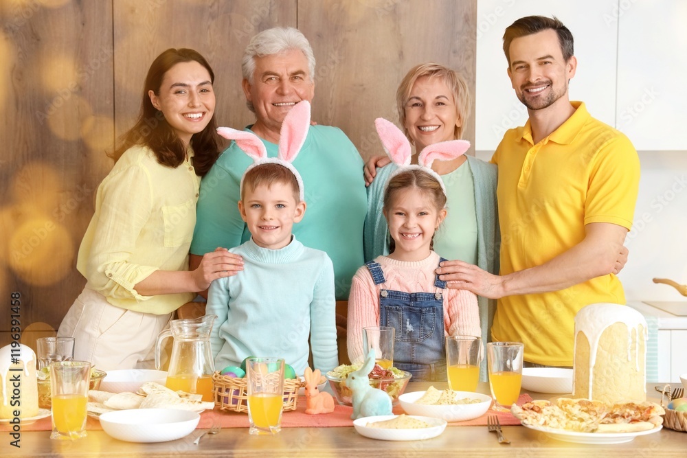 Big family celebrating Easter at dining table Big family celebrating Easter at dining table