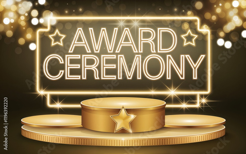 Golden luxury design concept for an award ceremony featuring a glowing podium with star accents 