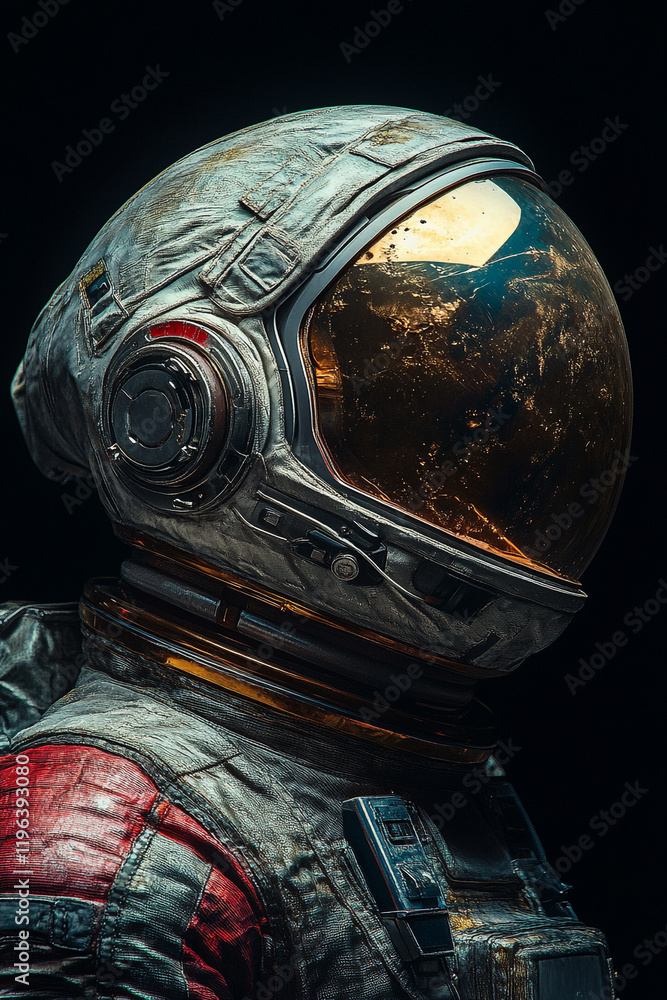 Fototapeta premium Weathered Astronaut Helmet Profile View