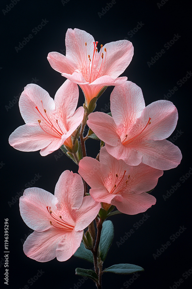 Obraz premium Pink Azalea Blooms Against Dark Background