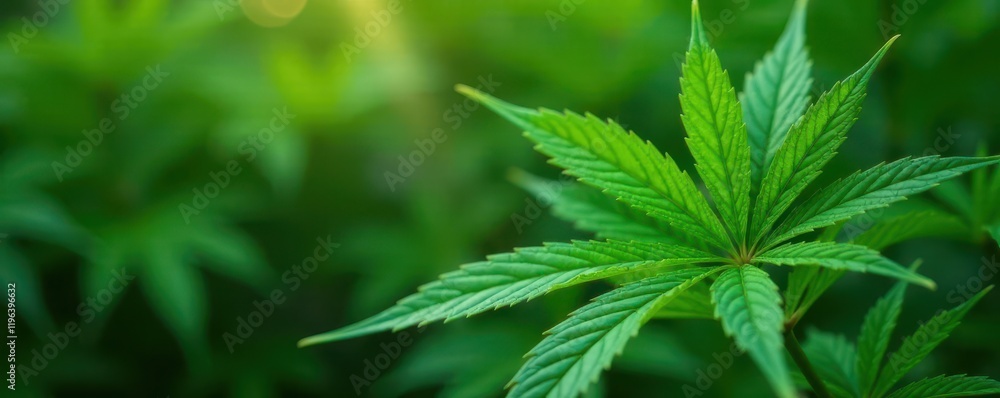 Green cannabis leaf with delicate veins on a natural background, herb, marijuana, botanical Green cannabis leaf with delicate veins on a natural background, herb, marijuana, botanical