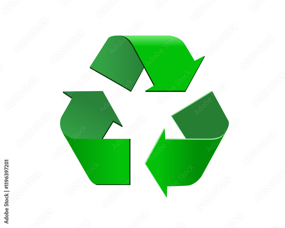 Green universal recycling symbol icon, three arrows pointing clockwise in a triangular formation Green universal recycling symbol icon, three arrows pointing clockwise in a triangular formation