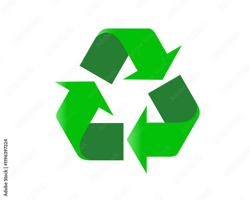 Green universal recycling symbol icon, three arrows pointing clockwise in a triangular formation Green universal recycling symbol icon, three arrows pointing clockwise in a triangular formation
