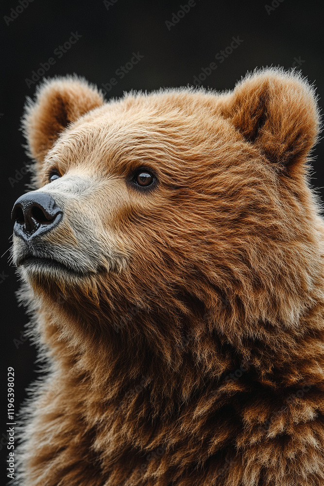 Fototapeta premium A Young Brown Bear Gazes Pensively Upwards