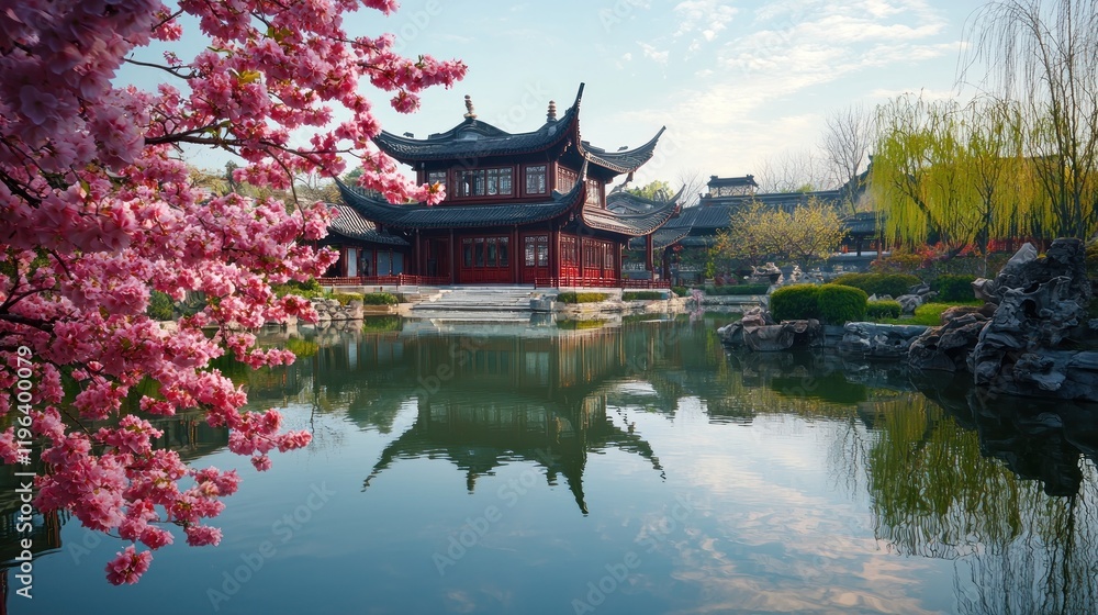 Serene Reflection: A Chinese Garden in Spring Serene Reflection: A Chinese Garden in Spring