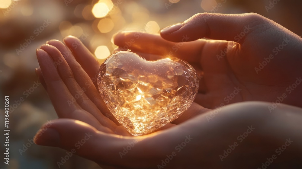 Glowing Heart in Gentle Hands: A Symbol of Love and Care Glowing Heart in Gentle Hands: A Symbol of Love and Care