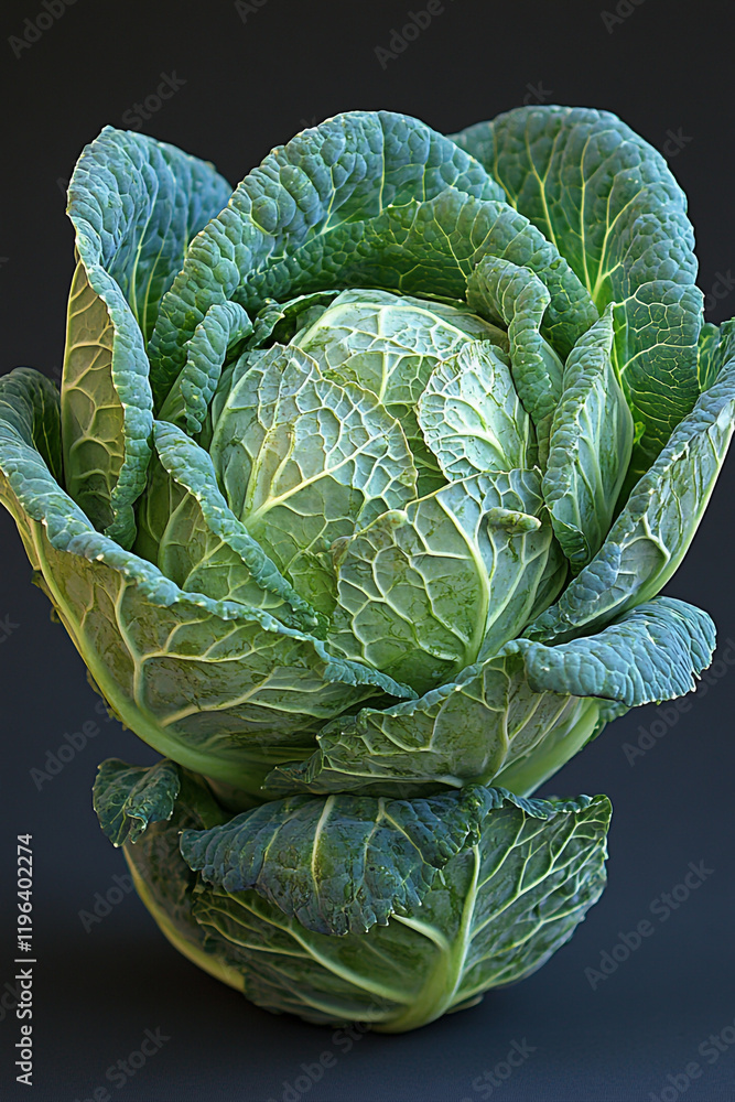Obraz premium A Single Head Of Fresh Green Cabbage