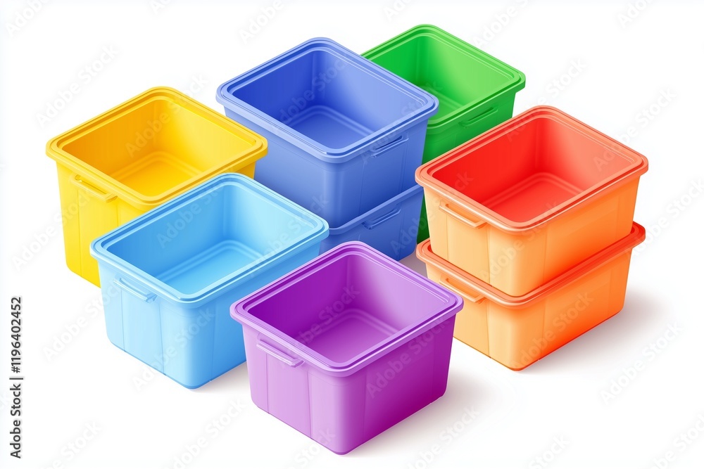 Fototapeta premium Sharp focus on colorful plastic containers, minimalist vector.