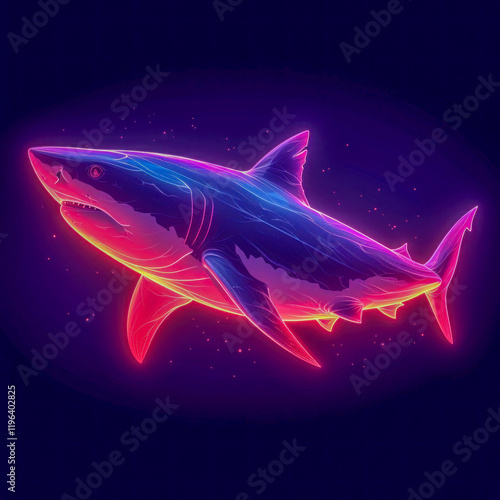 Vibrant Neon Shark Illustration on a Dark Background Representing Modern Graphic Design photo