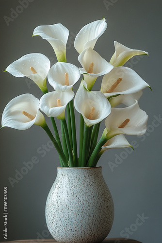 White Calla Lilies in a Speckled Vase