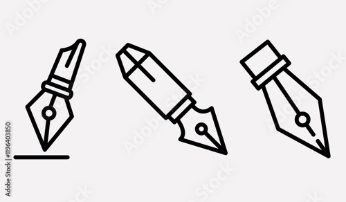 fountain pen outline or line icon design bundle.