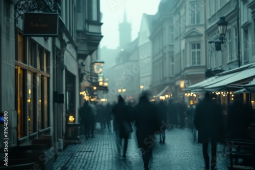 people walking in the street, blurry, Generative AI