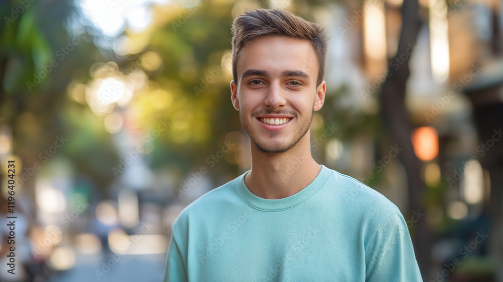 Young man in mint sweater on urban street. Ideal for casual fashion, city lifestyle, and millennial culture. Young man in mint sweater on urban street. Ideal for casual fashion, city lifestyle, and millennial culture.