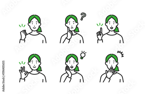 私服の女性のジェスチャーポーズセット