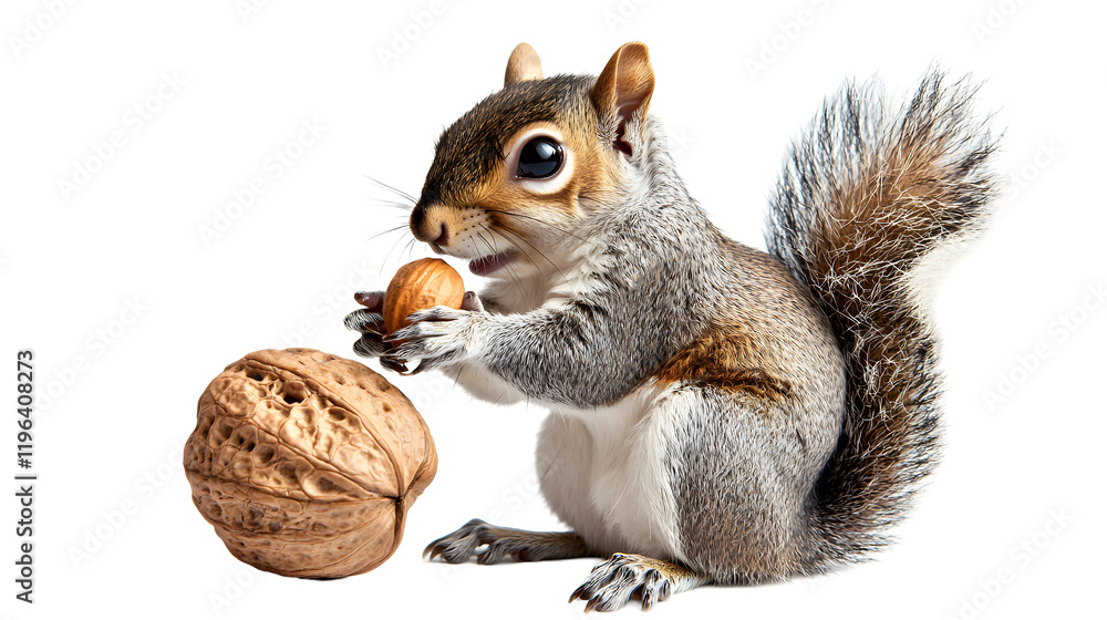 Obraz premium Squirrel holding nut isolated background wildlife photography studio setting close-up view nature's delight