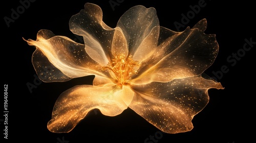 Wallpaper Mural A glowing abstract flower with golden hues and delicate petal patterns, isolated on a soft black background Torontodigital.ca