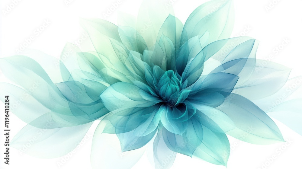 Obraz premium A soft abstract flower with overlapping petals in soothing blue and green tones, isolated on white