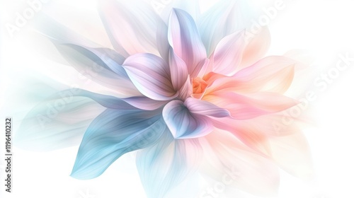 A soft abstract flower with blurred edges and pastel hues, creating a dreamy effect, isolated on white