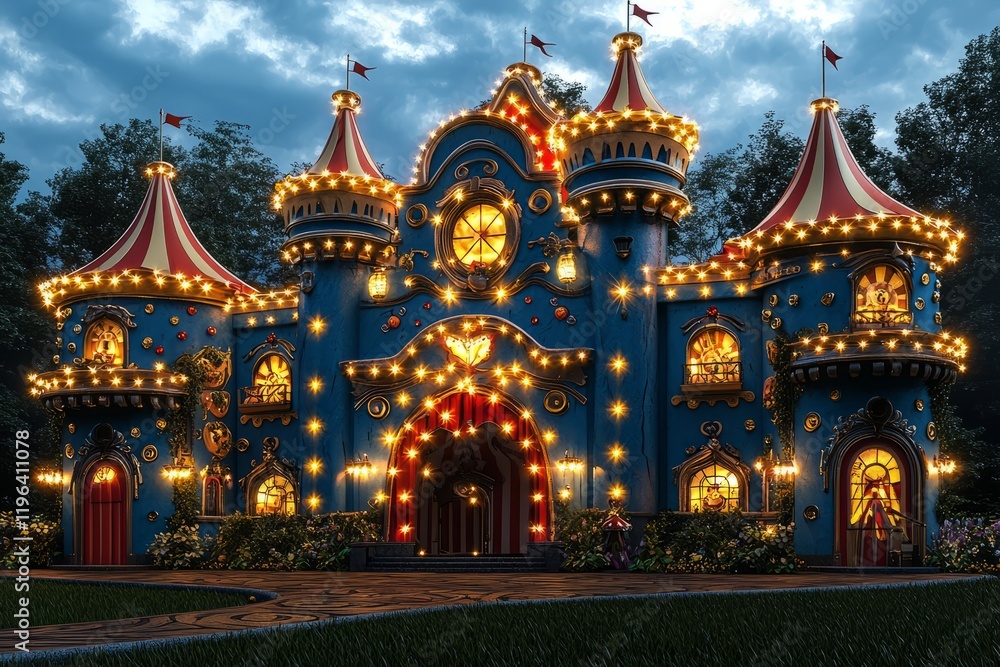 Obraz premium Enchanting Circus Castle Nighttime Illumination