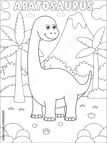 Cute coloring book with dinosaur