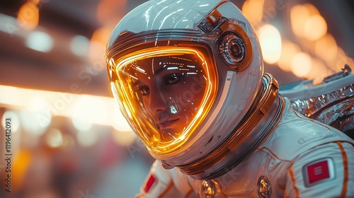 Astronaut Portrait: Futuristic Space Explorer in Glowing Helmet