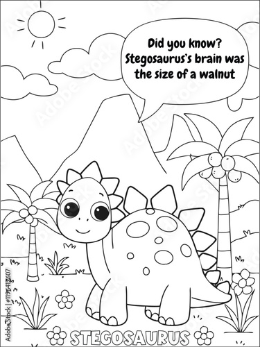 Cute coloring book with dinosaur