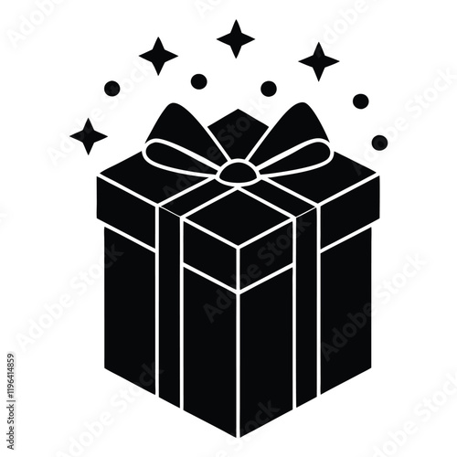 Minimalist black gift box with sparkles vector for selebration isolated on white