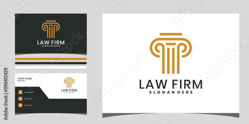 Modern pillar logo and business card design template. firm, law, icon justice