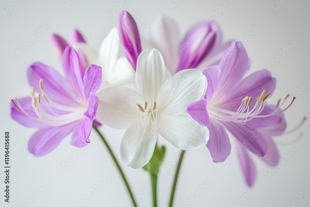 Delicate Blossoms in Soft Focus, elegant white and purple flowers on a soft white backdrop, ethereal ambiance with a dreamy haze Delicate Blossoms in Soft Focus, elegant white and purple flowers on a soft white backdrop, ethereal ambiance with a dreamy haze