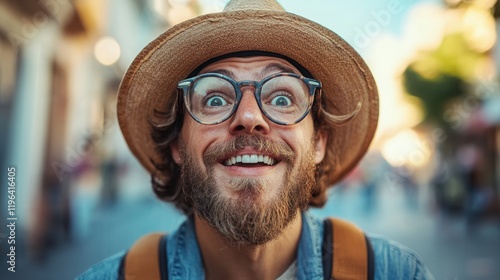 Playful man expressing humor through exaggerated facial expressions, capturing a lighthearted moment filled with joy and laughter.