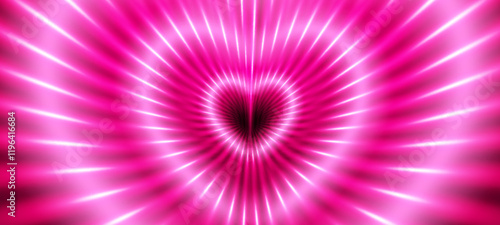 Pink neon heart background. Vector realistic illustration of love symbol glowing on banner backdrop, nightclub, disco show decoration, shiny St Valentine Day sign, led lamp effect, romantic backdrop