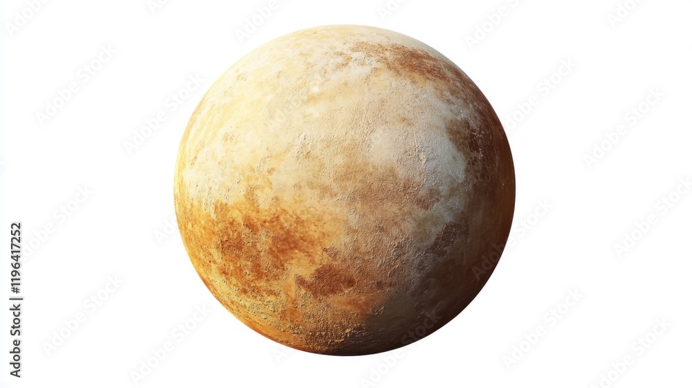 Fototapeta premium A small desert planet with sandy surfaces and a faint glow, resembling a distant world, on white