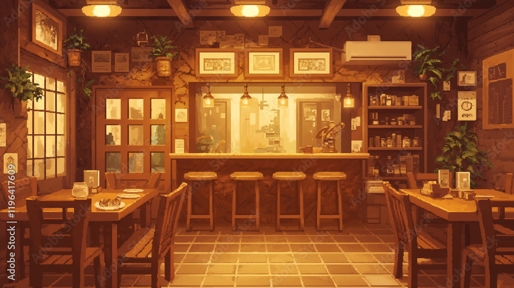 夕暮れの家庭のキッチン|ピクセルアートで描かれる穏やかな暮らし、ファンタジーなゲームの世界をモチーフにしている 夕暮れの家庭のキッチン|ピクセルアートで描かれる穏やかな暮らし、ファンタジーなゲームの世界をモチーフにしている