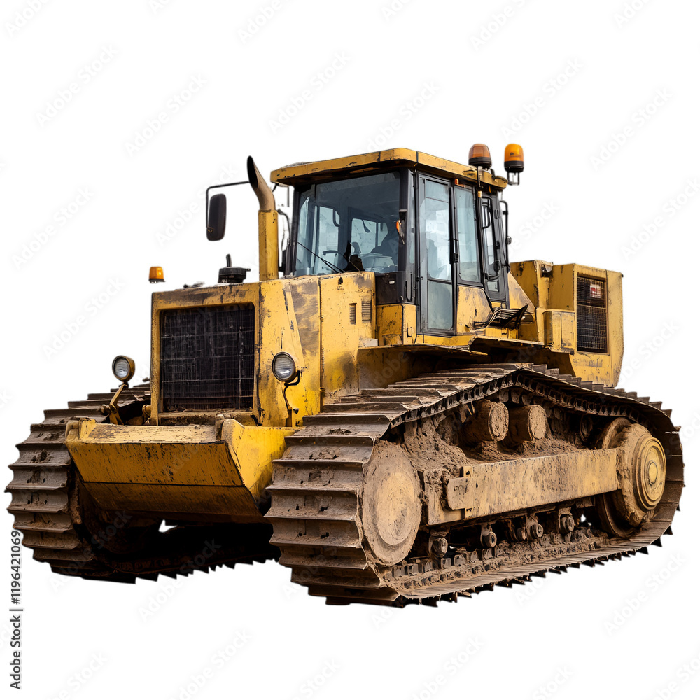 Bulldozer with large tracks, isolated on transparent background. Bulldozer with large tracks, isolated on transparent background.